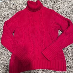 Women’s Lands’ End Large Red Chunky-Knit Turtleneck Sweater